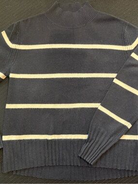 J. Crew Navy and Cream Striped Cashmere Mock Turtleneck Sweater